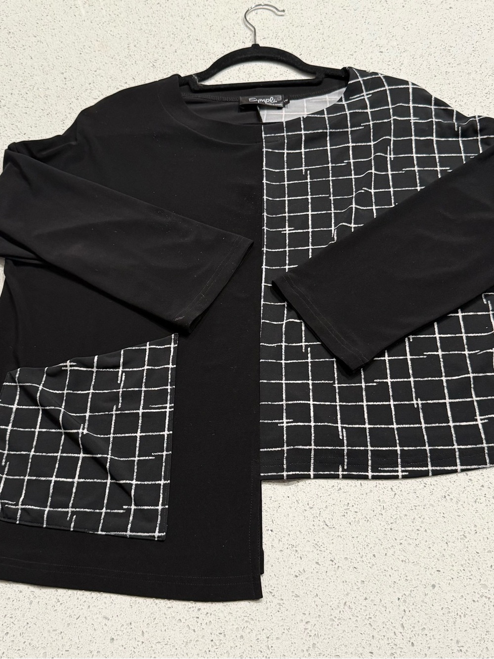 Sympli Black Grid Crop Top Asymmetrical. B3